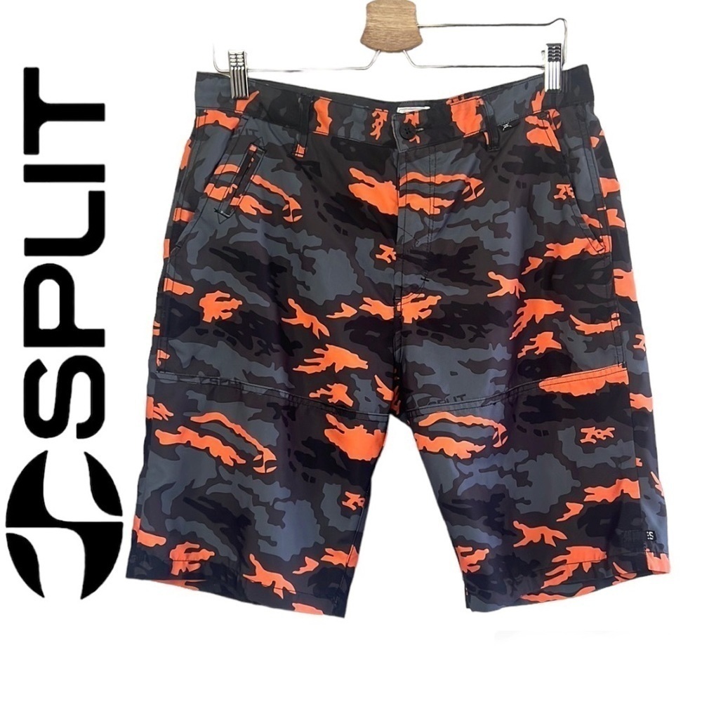 Split Orange/Black And Gray Como Surfer Skater Shorts Size 32